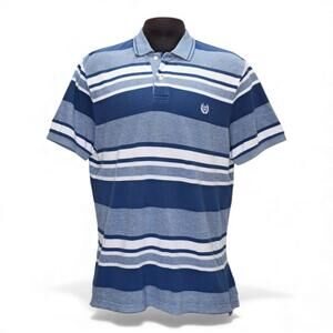 Chaps Mens Striped Polo Shirt Natural Stretch Short Sleeve Blue White Size L